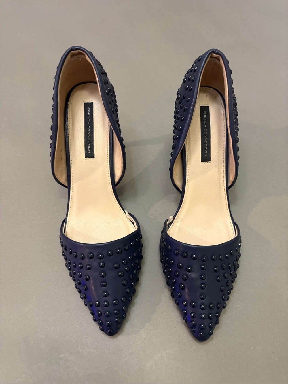 French Connection Navy Studded Pointed Toe Heels